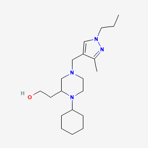 molecular formula C20H36N4O B5974724 2-{1-cyclohexyl-4-[(3-methyl-1-propyl-1H-pyrazol-4-yl)methyl]-2-piperazinyl}ethanol 