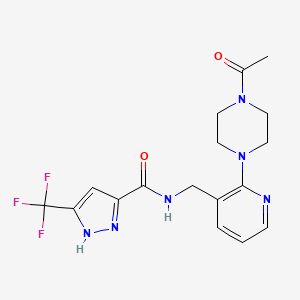 molecular formula C17H19F3N6O2 B5974792 N-{[2-(4-acetyl-1-piperazinyl)-3-pyridinyl]methyl}-3-(trifluoromethyl)-1H-pyrazole-5-carboxamide 