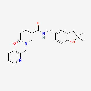 molecular formula C23H27N3O3 B5974863 N-[(2,2-dimethyl-2,3-dihydro-1-benzofuran-5-yl)methyl]-6-oxo-1-(2-pyridinylmethyl)-3-piperidinecarboxamide 