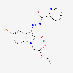 molecular formula C18H15BrN4O4 B5974870 ethyl {5-bromo-2-oxo-3-[(2-pyridinylcarbonyl)hydrazono]-2,3-dihydro-1H-indol-1-yl}acetate 