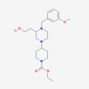 molecular formula C22H35N3O4 B5974876 ethyl 4-[3-(2-hydroxyethyl)-4-(3-methoxybenzyl)-1-piperazinyl]-1-piperidinecarboxylate 