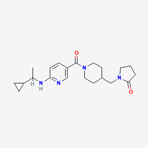 molecular formula C21H30N4O2 B5975055 1-{[1-({6-[(1-cyclopropylethyl)amino]-3-pyridinyl}carbonyl)-4-piperidinyl]methyl}-2-pyrrolidinone 