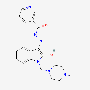 molecular formula C20H22N6O2 B5975070 N'-{1-[(4-methyl-1-piperazinyl)methyl]-2-oxo-1,2-dihydro-3H-indol-3-ylidene}nicotinohydrazide 