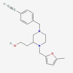 molecular formula C21H26N2O2 B5975105 2-{4-(4-ethynylbenzyl)-1-[(5-methyl-2-furyl)methyl]-2-piperazinyl}ethanol 