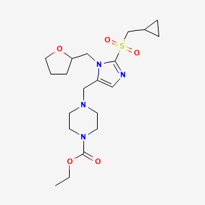 molecular formula C20H32N4O5S B5975140 ethyl 4-{[2-[(cyclopropylmethyl)sulfonyl]-1-(tetrahydro-2-furanylmethyl)-1H-imidazol-5-yl]methyl}-1-piperazinecarboxylate 