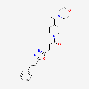 molecular formula C24H34N4O3 B5975230 4-[1-(1-{3-[5-(2-phenylethyl)-1,3,4-oxadiazol-2-yl]propanoyl}-4-piperidinyl)ethyl]morpholine 