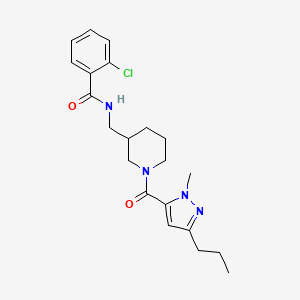 molecular formula C21H27ClN4O2 B5975237 2-chloro-N-({1-[(1-methyl-3-propyl-1H-pyrazol-5-yl)carbonyl]-3-piperidinyl}methyl)benzamide 