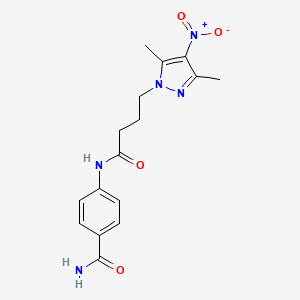 molecular formula C16H19N5O4 B5975375 4-{[4-(3,5-dimethyl-4-nitro-1H-pyrazol-1-yl)butanoyl]amino}benzamide 