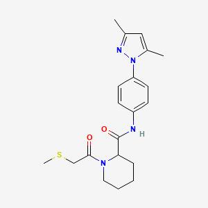 molecular formula C20H26N4O2S B5975406 N-[4-(3,5-dimethyl-1H-pyrazol-1-yl)phenyl]-1-[(methylthio)acetyl]-2-piperidinecarboxamide 