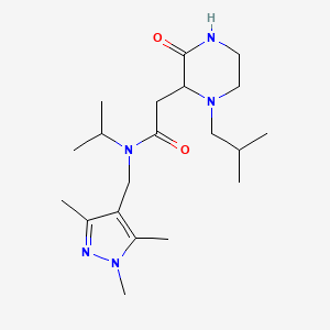 molecular formula C20H35N5O2 B5975470 2-(1-isobutyl-3-oxo-2-piperazinyl)-N-isopropyl-N-[(1,3,5-trimethyl-1H-pyrazol-4-yl)methyl]acetamide 