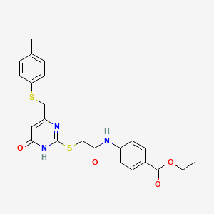 molecular formula C23H23N3O4S2 B5975483 ethyl 4-({[(4-{[(4-methylphenyl)thio]methyl}-6-oxo-1,6-dihydro-2-pyrimidinyl)thio]acetyl}amino)benzoate 
