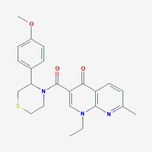 molecular formula C23H25N3O3S B5975617 1-ethyl-3-{[3-(4-methoxyphenyl)-4-thiomorpholinyl]carbonyl}-7-methyl-1,8-naphthyridin-4(1H)-one 