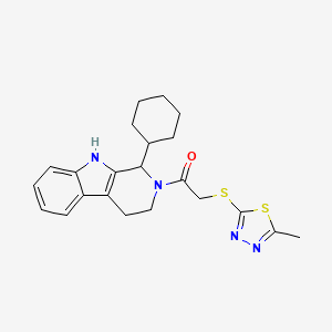 molecular formula C22H26N4OS2 B5975726 1-cyclohexyl-2-{[(5-methyl-1,3,4-thiadiazol-2-yl)thio]acetyl}-2,3,4,9-tetrahydro-1H-beta-carboline 