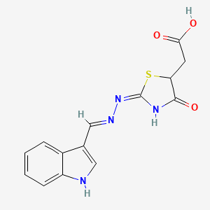 molecular formula C14H12N4O3S B5975778 {2-[(1H-indol-3-ylmethylene)hydrazono]-4-oxo-1,3-thiazolidin-5-yl}acetic acid 