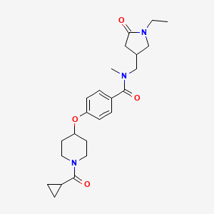 molecular formula C24H33N3O4 B5975908 4-{[1-(cyclopropylcarbonyl)-4-piperidinyl]oxy}-N-[(1-ethyl-5-oxo-3-pyrrolidinyl)methyl]-N-methylbenzamide 
