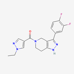 molecular formula C18H17F2N5O B5975999 3-(3,4-difluorophenyl)-5-[(1-ethyl-1H-pyrazol-4-yl)carbonyl]-4,5,6,7-tetrahydro-1H-pyrazolo[4,3-c]pyridine 