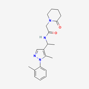 molecular formula C20H26N4O2 B5976059 N-{1-[5-methyl-1-(2-methylphenyl)-1H-pyrazol-4-yl]ethyl}-2-(2-oxo-1-piperidinyl)acetamide 