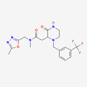 molecular formula C19H22F3N5O3 B5976084 N-methyl-N-[(5-methyl-1,3,4-oxadiazol-2-yl)methyl]-2-{3-oxo-1-[3-(trifluoromethyl)benzyl]-2-piperazinyl}acetamide 