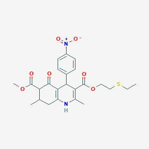 molecular formula C24H28N2O7S B5976116 3-[2-(ethylthio)ethyl] 6-methyl 2,7-dimethyl-4-(4-nitrophenyl)-5-oxo-1,4,5,6,7,8-hexahydro-3,6-quinolinedicarboxylate 