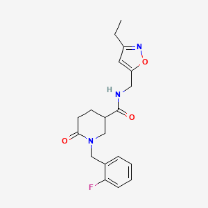 molecular formula C19H22FN3O3 B5976142 N-[(3-ethyl-5-isoxazolyl)methyl]-1-(2-fluorobenzyl)-6-oxo-3-piperidinecarboxamide 