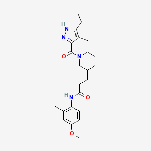 molecular formula C23H32N4O3 B5976156 3-{1-[(3-ethyl-4-methyl-1H-pyrazol-5-yl)carbonyl]-3-piperidinyl}-N-(4-methoxy-2-methylphenyl)propanamide 