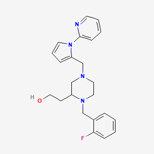 molecular formula C23H27FN4O B5976348 2-(1-(2-fluorobenzyl)-4-{[1-(2-pyridinyl)-1H-pyrrol-2-yl]methyl}-2-piperazinyl)ethanol 