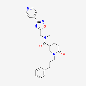 molecular formula C24H27N5O3 B5976370 N-methyl-6-oxo-1-(3-phenylpropyl)-N-{[3-(4-pyridinyl)-1,2,4-oxadiazol-5-yl]methyl}-3-piperidinecarboxamide 