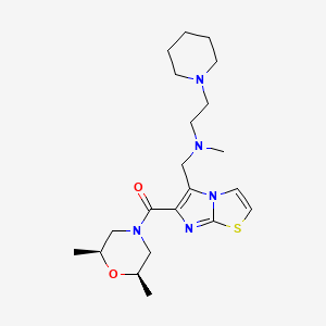 molecular formula C21H33N5O2S B5976377 N-[(6-{[(2R*,6S*)-2,6-dimethyl-4-morpholinyl]carbonyl}imidazo[2,1-b][1,3]thiazol-5-yl)methyl]-N-methyl-2-(1-piperidinyl)ethanamine 