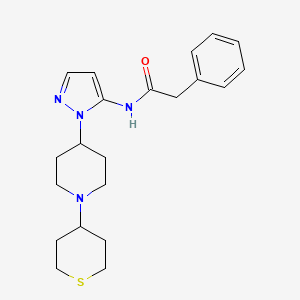 molecular formula C21H28N4OS B5976505 2-phenyl-N-{1-[1-(tetrahydro-2H-thiopyran-4-yl)-4-piperidinyl]-1H-pyrazol-5-yl}acetamide 