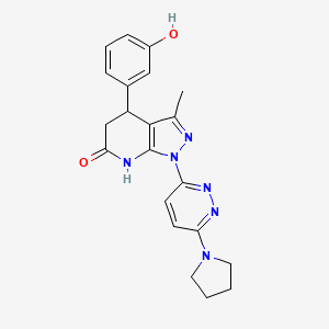 molecular formula C21H22N6O2 B5976781 4-(3-hydroxyphenyl)-3-methyl-1-[6-(1-pyrrolidinyl)-3-pyridazinyl]-1,4,5,7-tetrahydro-6H-pyrazolo[3,4-b]pyridin-6-one 