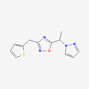 molecular formula C12H12N4OS B5976827 5-[1-(1H-pyrazol-1-yl)ethyl]-3-(2-thienylmethyl)-1,2,4-oxadiazole 