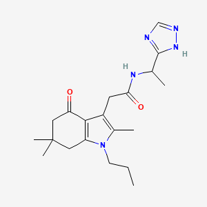 molecular formula C20H29N5O2 B5976969 N-[1-(1H-1,2,4-triazol-5-yl)ethyl]-2-(2,6,6-trimethyl-4-oxo-1-propyl-4,5,6,7-tetrahydro-1H-indol-3-yl)acetamide 