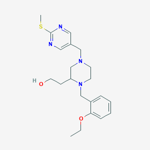 molecular formula C21H30N4O2S B5977022 2-(1-(2-ethoxybenzyl)-4-{[2-(methylthio)-5-pyrimidinyl]methyl}-2-piperazinyl)ethanol 