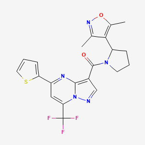 molecular formula C21H18F3N5O2S B5977077 3-{[2-(3,5-dimethyl-4-isoxazolyl)-1-pyrrolidinyl]carbonyl}-5-(2-thienyl)-7-(trifluoromethyl)pyrazolo[1,5-a]pyrimidine 