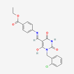molecular formula C21H18ClN3O5 B5977082 ethyl 4-({[1-(2-chlorobenzyl)-2,4,6-trioxotetrahydro-5(2H)-pyrimidinylidene]methyl}amino)benzoate 