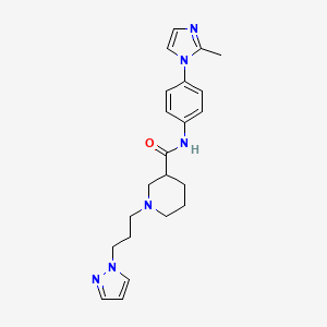molecular formula C22H28N6O B5977111 N-[4-(2-methyl-1H-imidazol-1-yl)phenyl]-1-[3-(1H-pyrazol-1-yl)propyl]-3-piperidinecarboxamide 