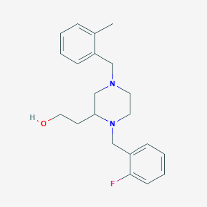 molecular formula C21H27FN2O B5977413 2-[1-(2-fluorobenzyl)-4-(2-methylbenzyl)-2-piperazinyl]ethanol 