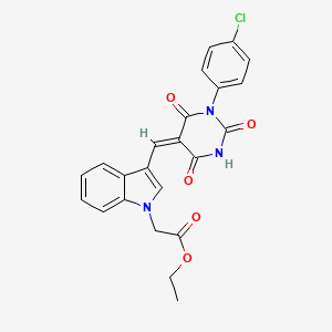 molecular formula C23H18ClN3O5 B5977476 ethyl (3-{[1-(4-chlorophenyl)-2,4,6-trioxotetrahydro-5(2H)-pyrimidinylidene]methyl}-1H-indol-1-yl)acetate 