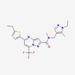 molecular formula C22H23F3N6OS B5977603 N-[(1-ethyl-5-methyl-1H-pyrazol-4-yl)methyl]-5-(5-ethyl-2-thienyl)-N-methyl-7-(trifluoromethyl)pyrazolo[1,5-a]pyrimidine-2-carboxamide 