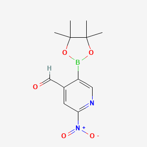 molecular formula C12H15BN2O5 B597762 2-Nitro-5-(4,4,5,5-tetramethyl-1,3,2-dioxaborolan-2-yl)isonicotinaldehyde CAS No. 1356962-09-8