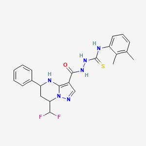 molecular formula C23H24F2N6OS B5977742 2-{[7-(difluoromethyl)-5-phenyl-4,5,6,7-tetrahydropyrazolo[1,5-a]pyrimidin-3-yl]carbonyl}-N-(2,3-dimethylphenyl)hydrazinecarbothioamide 