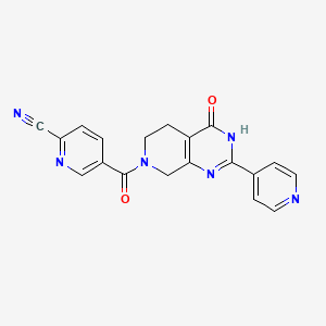 molecular formula C19H14N6O2 B5977748 5-[(4-oxo-2-pyridin-4-yl-4,5,6,8-tetrahydropyrido[3,4-d]pyrimidin-7(3H)-yl)carbonyl]pyridine-2-carbonitrile 
