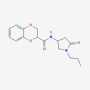 molecular formula C16H20N2O4 B5977794 N-(5-oxo-1-propyl-3-pyrrolidinyl)-2,3-dihydro-1,4-benzodioxine-2-carboxamide 