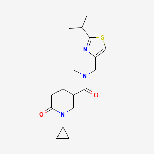 molecular formula C17H25N3O2S B5977799 1-cyclopropyl-N-[(2-isopropyl-1,3-thiazol-4-yl)methyl]-N-methyl-6-oxo-3-piperidinecarboxamide 