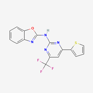molecular formula C16H9F3N4OS B5977926 N-[4-(2-thienyl)-6-(trifluoromethyl)-2-pyrimidinyl]-1,3-benzoxazol-2-amine 