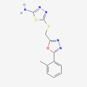 molecular formula C12H11N5OS2 B5977929 5-({[5-(2-methylphenyl)-1,3,4-oxadiazol-2-yl]methyl}thio)-1,3,4-thiadiazol-2-amine 