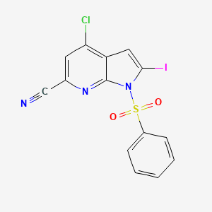 molecular formula C14H7ClIN3O2S B597795 1-(Phenylsulphonyl)-6-cyano-4-chloro-2-iodo-7-azaindole CAS No. 1227268-57-6