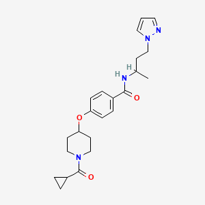 molecular formula C23H30N4O3 B5977978 4-{[1-(cyclopropylcarbonyl)-4-piperidinyl]oxy}-N-[1-methyl-3-(1H-pyrazol-1-yl)propyl]benzamide 