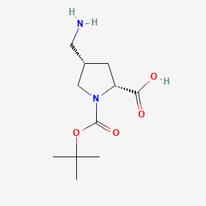 molecular formula C11H20N2O4 B597802 (2R,4S)-4-(aminomethyl)-1-(tert-butoxycarbonyl)pyrrolidine-2-carboxylic acid CAS No. 132622-86-7