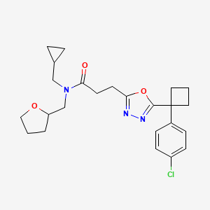 molecular formula C24H30ClN3O3 B5978074 3-{5-[1-(4-chlorophenyl)cyclobutyl]-1,3,4-oxadiazol-2-yl}-N-(cyclopropylmethyl)-N-(tetrahydro-2-furanylmethyl)propanamide 